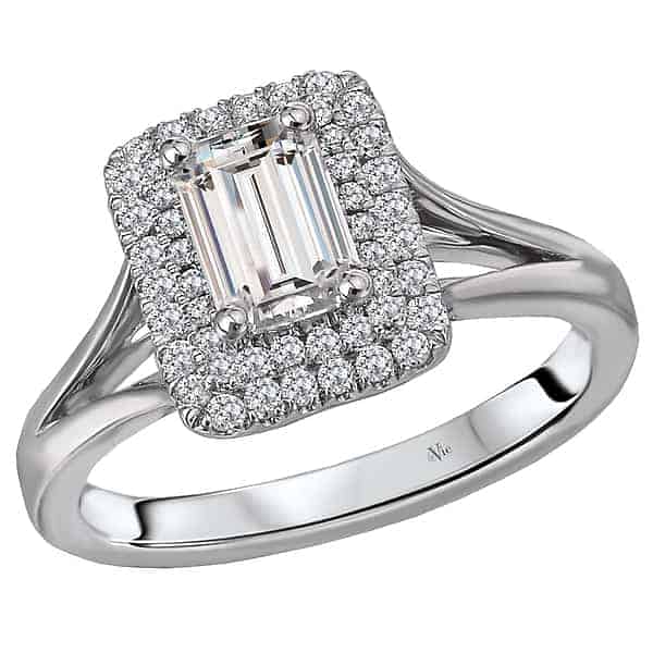 La Vie Double Halo Emerald Cut Engagement Ring
