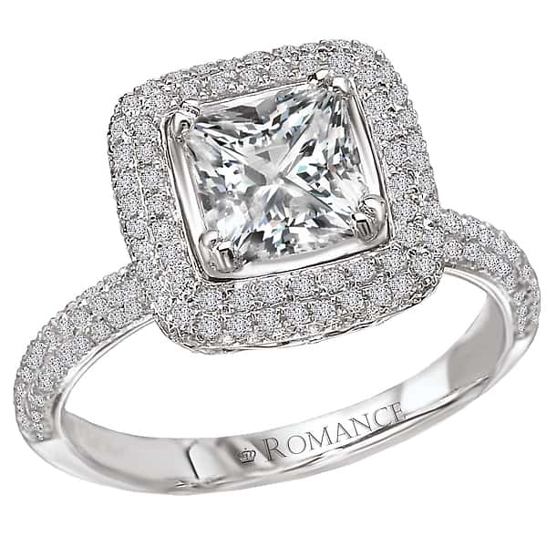 Romance Pave Square Halo Engagement Ring