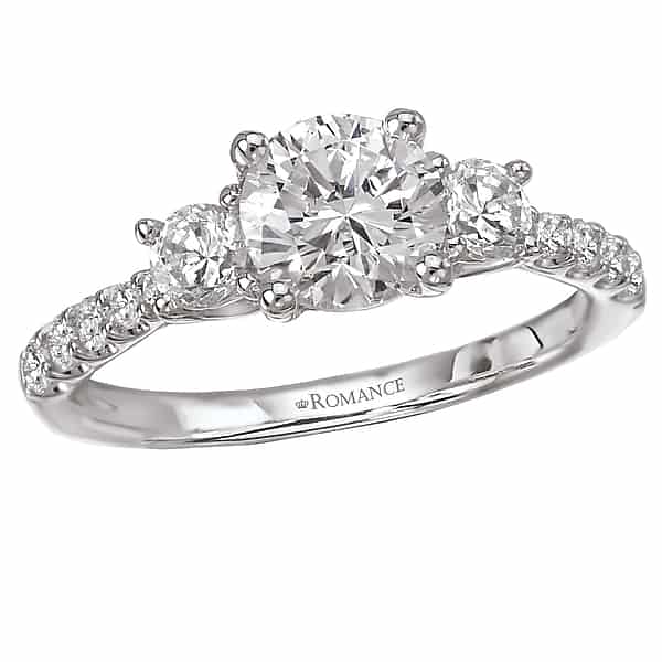 Romance Three Stone Engagement Ring with Diamond Accents