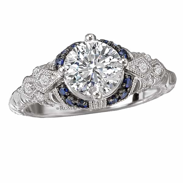 Romance Vintage-Inspired Diamond and Sapphire Engagement Ring